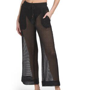 NWT HAUTE HIPPIE STYLE Black Crochet Eyelet Design Cover-up Beach Pant in Size L